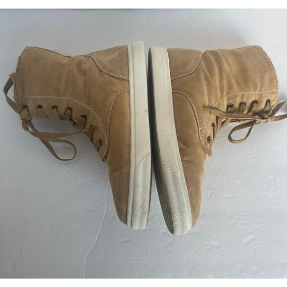 PAWJ Vegan Tan Mid Calf Polar Fleece Lace Up Round Toe Rubber Sole Boot Sz 10.5 - Picture 5 of 11